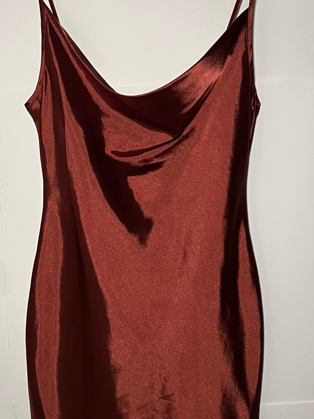 Satin Cowl Neck Slip Dress - Rust